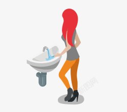 红发女人洗手台和女人高清图片