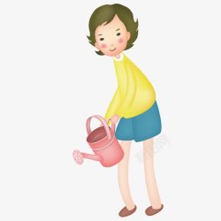 浇水的女孩素材