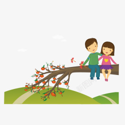 坐在树上聊天的情侣矢量图素材