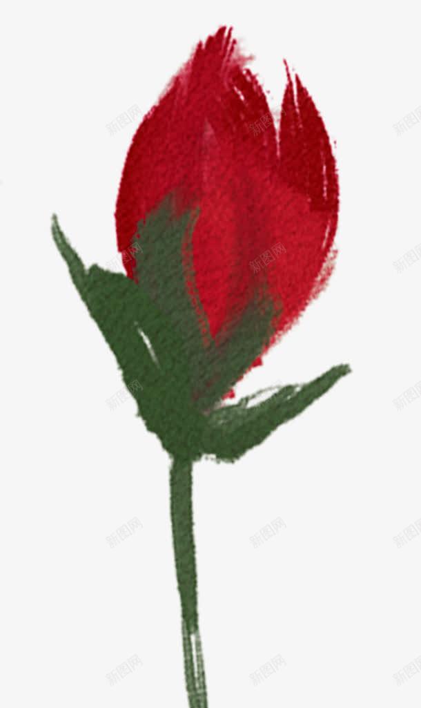水墨红色花朵png免抠素材_新图网 https://ixintu.com 一朵 卡通 叶子 手绘 简图 红色 绿色 花朵