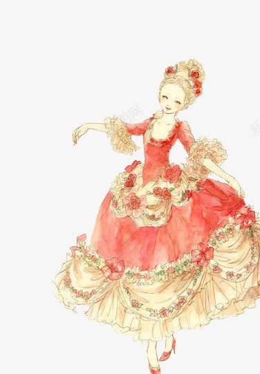 爱笑的女孩png免抠素材_新图网 https://ixintu.com 宫廷风 手绘 红裙子