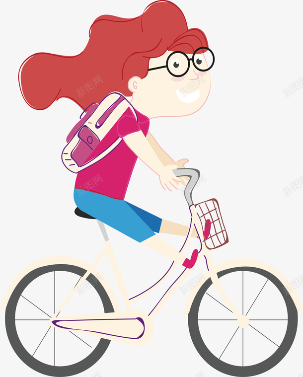 卡通骑车的小女孩矢量图ai免抠素材_新图网 https://ixintu.com 卡通 女孩 小女孩设计 锻炼 骑车 骑车人物 矢量图