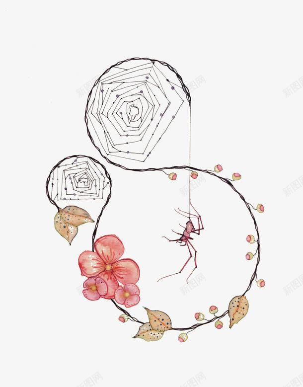 蜘蛛与花朵png免抠素材_新图网 https://ixintu.com 红色 花卉 蜘蛛 蜘蛛网