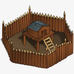 用围墙围着的木质小房子素材
