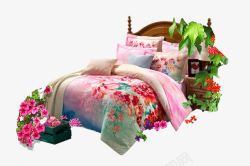 家居床上棉被花朵素材