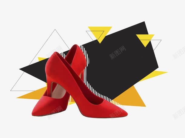 卡通红色高跟鞋促销标签png免抠素材_新图网 https://ixintu.com 三角 不规则图形 促销标签 红色的 高跟鞋 黑色