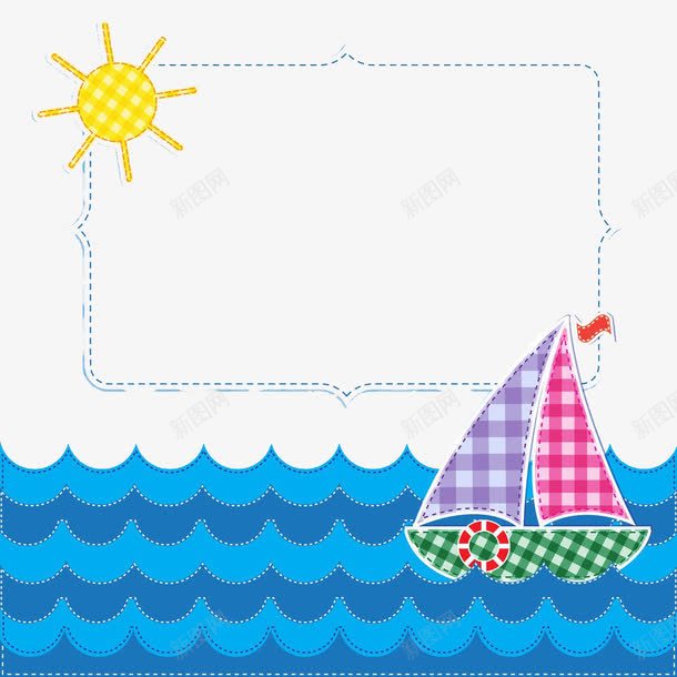海洋上的船png免抠素材_新图网 https://ixintu.com 卡通 太阳 海洋 船