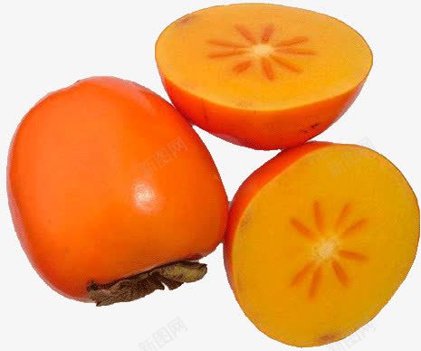 切开的柿子png免抠素材_新图网 https://ixintu.com 产品实物 橙色 水果 黄柿