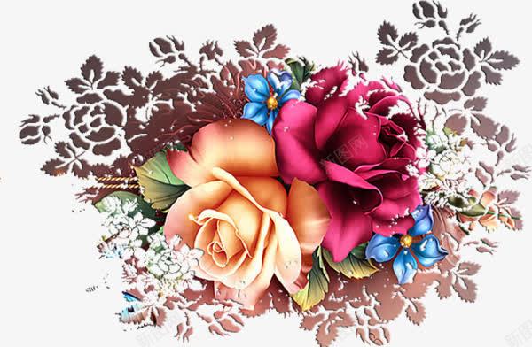 两朵玫瑰png免抠素材_新图网 https://ixintu.com 实用 手绘 美丽 装饰