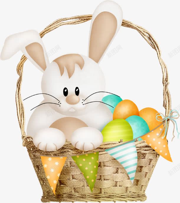 卡通在篮子里的小白兔和蛋png免抠素材_新图网 https://ixintu.com 卡通 小白兔 篮子 蛋