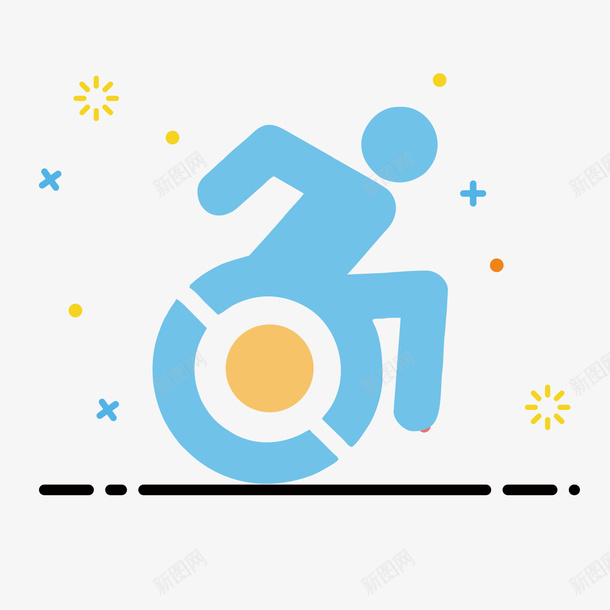 蓝色扁平化轮椅元素矢量图图标eps_新图网 https://ixintu.com 出行 卡通图标 圆弧 扁平化 残疾 蓝色 轮椅 矢量图