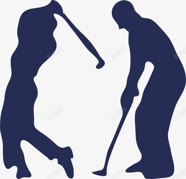 打高尔夫的人png免抠素材_新图网 https://ixintu.com 两个人 剪影 手绘 打高尔夫 简图 高尔夫杆 黑色的