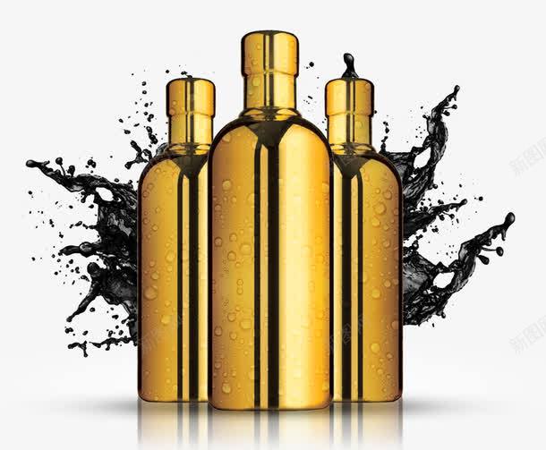 金色三个水瓶产品海报png免抠素材_新图网 https://ixintu.com 水瓶 海报 素材 装饰 金色