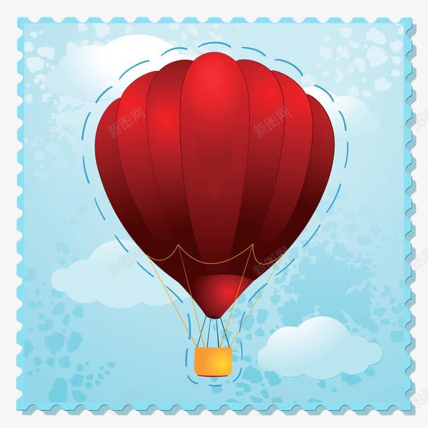 手绘热气球邮票png免抠素材_新图网 https://ixintu.com 手绘 热气球 蓝色 虚线 蚂蚁线 邮票