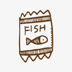 手绘线条插画鱼粮素材