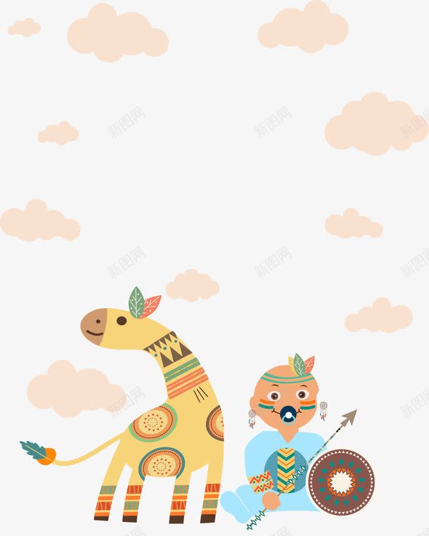 手绘印第安风格婴儿马装饰png免抠素材_新图网 https://ixintu.com 