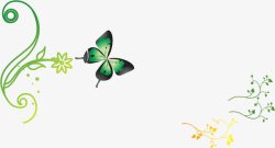 绿色卡通蝴蝶树叶素材