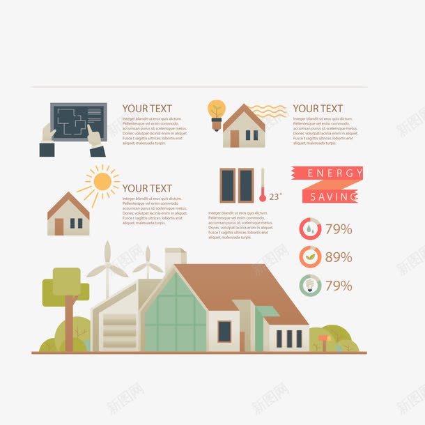 创意节能住宅信息图png免抠素材_新图网 https://ixintu.com 住宅 住宅信息 卡通房子 建筑物 房子