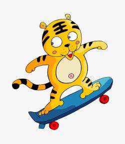 卡通老虎玩滑板素材