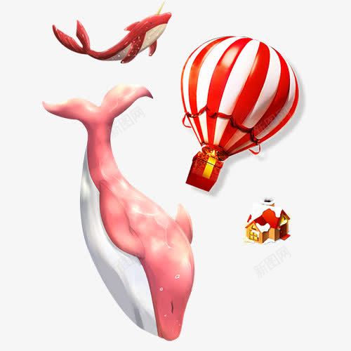 卡通元素集合png免抠素材_新图网 https://ixintu.com 房子 热气球 装饰素材 鲸鱼