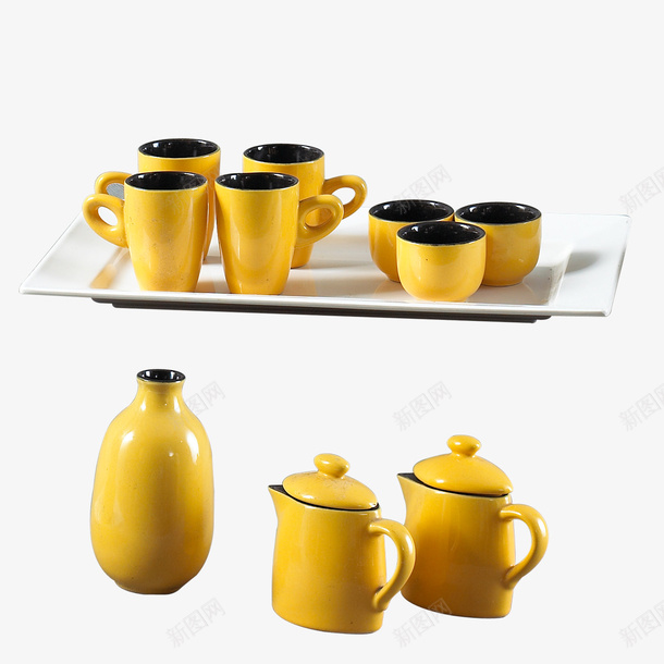 黄色陶瓷茶具png免抠素材_新图网 https://ixintu.com 套装 杯子 茶具 茶杯 陶瓷 黄色
