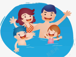 卡通一家人游泳矢量图素材