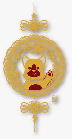 春节黄色小狗中国结素材
