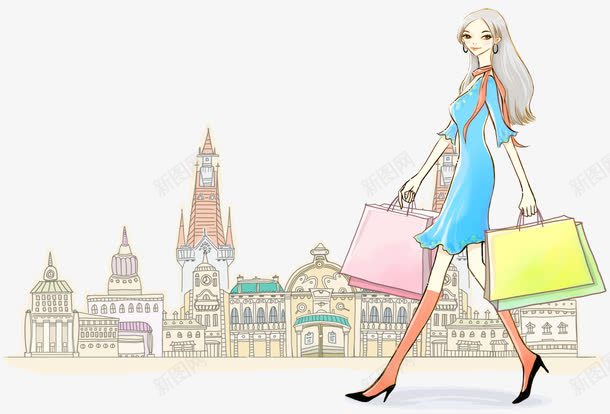 手提购物袋的女郎png免抠素材_新图网 https://ixintu.com 女郎 建筑 时尚