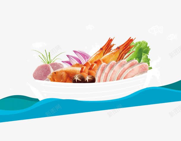 卡通船上的美食png免抠素材_新图网 https://ixintu.com 卡通 大虾 洋葱 美食 肉 香菇