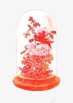 红色玻璃罩红色花朵高清图片