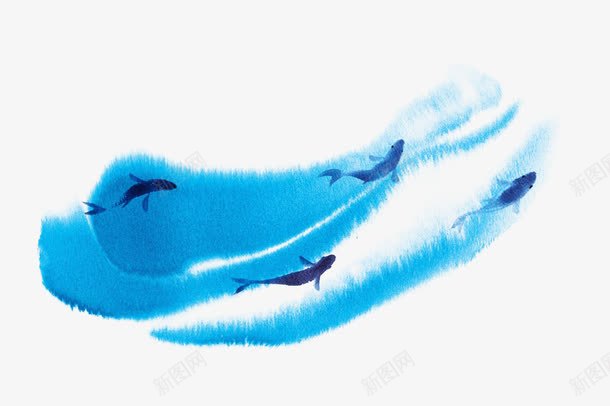 蓝色水滩鱼png免抠素材_新图网 https://ixintu.com 手绘 水渍 水滩 蓝色 透明 鱼
