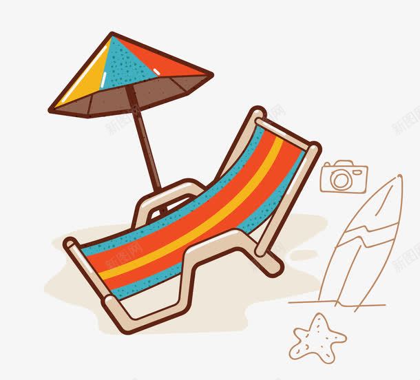 遮阳伞躺椅png免抠素材_新图网 https://ixintu.com 旅游 日光浴 矢量素材 躺椅 遮阳伞