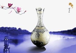 鎏金镶花瓶中国风意境鎏金花瓶高清图片