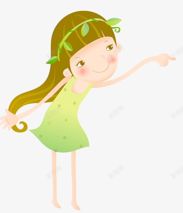 穿绿裙子的女孩png免抠素材_新图网 https://ixintu.com 卡通 女孩 绿色 裙子