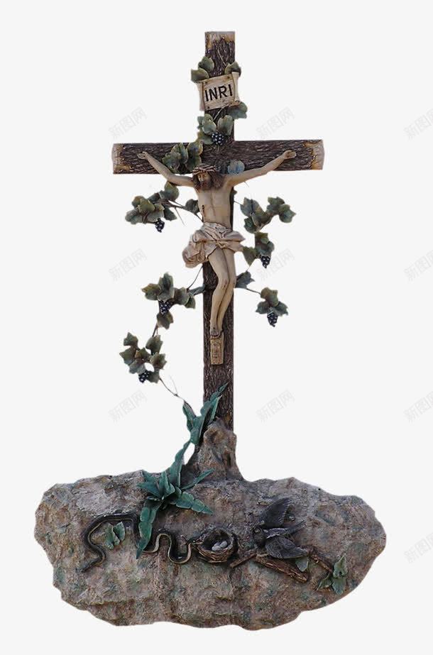 耶稣钉在十字架上的人物png免抠素材_新图网 https://ixintu.com 人物 十字 木架子 植物 耶稣 蛇