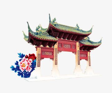 古代牌坊png免抠素材_新图网 https://ixintu.com 中国风 建筑 花朵