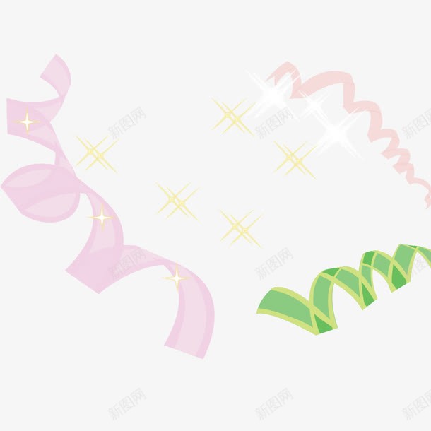 唯美丝带png免抠素材_新图网 https://ixintu.com 三条 丝带 手绘 漂浮 简图 粉色的 绿色的 装饰