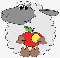 羊咩咩卡通拿着苹果的绵羊高清图片