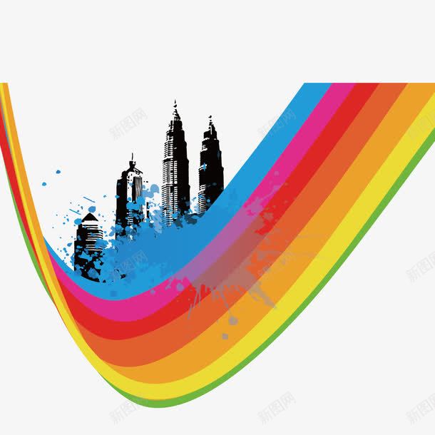 创意水彩大楼彩带png免抠素材_新图网 https://ixintu.com 大楼 彩带 水彩