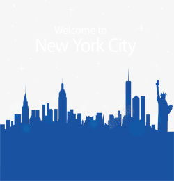 蓝色纽约旅游剪影矢量图素材