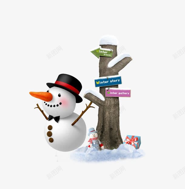 圣诞节雪人png免抠素材_新图网 https://ixintu.com 圣诞节 树枝 白色 雪人 雪地