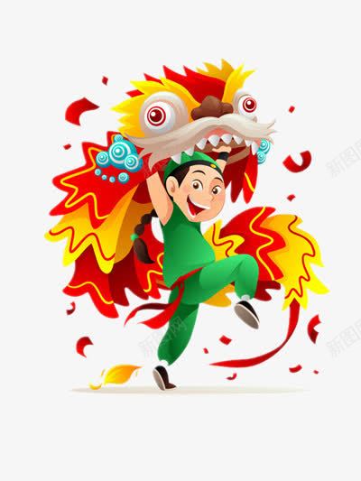 舞狮png免抠素材_新图网 https://ixintu.com 插画 男孩 舞狮 节日
