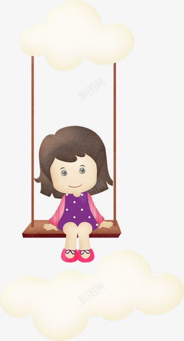 荡秋千的女孩png免抠素材_新图网 https://ixintu.com 卡通 女孩 手绘 秋千