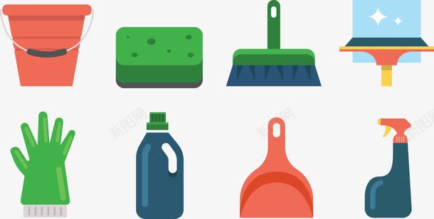 打扫清洁工具png免抠素材_新图网 https://ixintu.com 手套 打扫 扫把 水桶