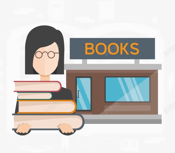 书店png免抠素材_新图网 https://ixintu.com 书 书店 售书员 店员