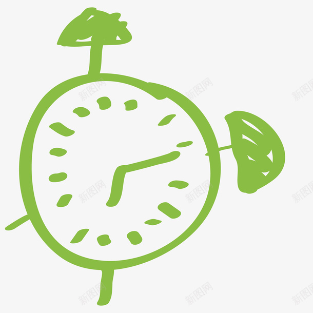卡通手绘绿色的时钟png免抠素材_新图网 https://ixintu.com 创意 动漫动画 卡通手绘 时钟 时间 绿色的