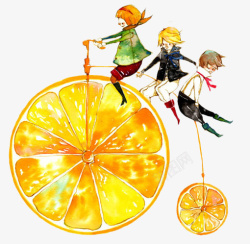 手绘橙子自行车素材