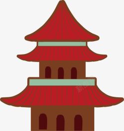 红色中国风卡通建筑素材