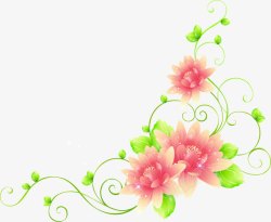 手绘粉色花朵绿叶展架素材