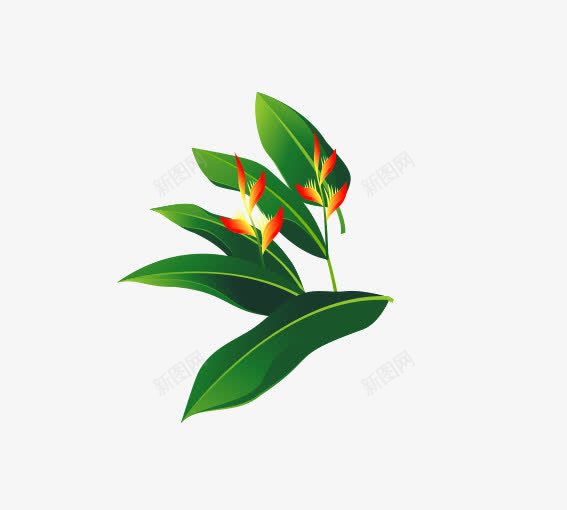 绿叶和小花png免抠素材_新图网 https://ixintu.com 卡通小花 卡通植物 卡通绿叶 红色 绿色 黄色